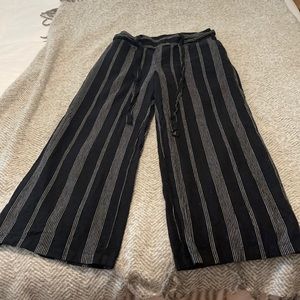 Wide leg stripped linen pants with built in belt